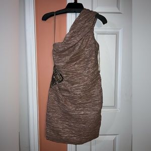 One shoulder dusty pink mini dress